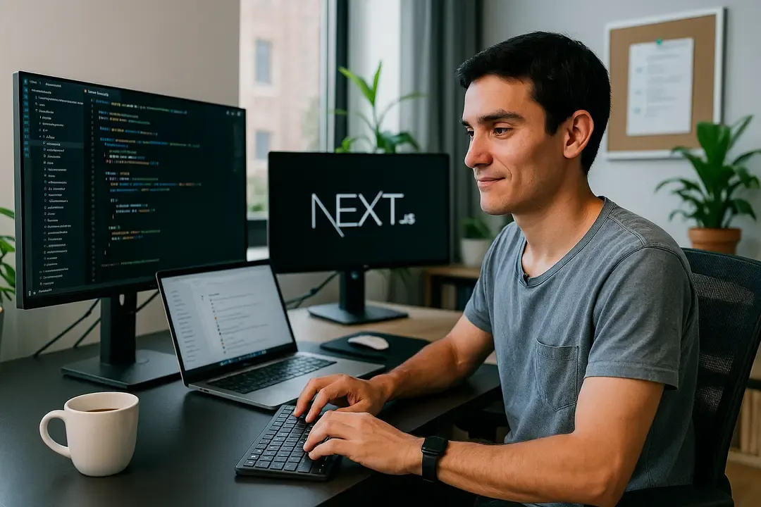 Sebastian Pizarro programando en la oficina